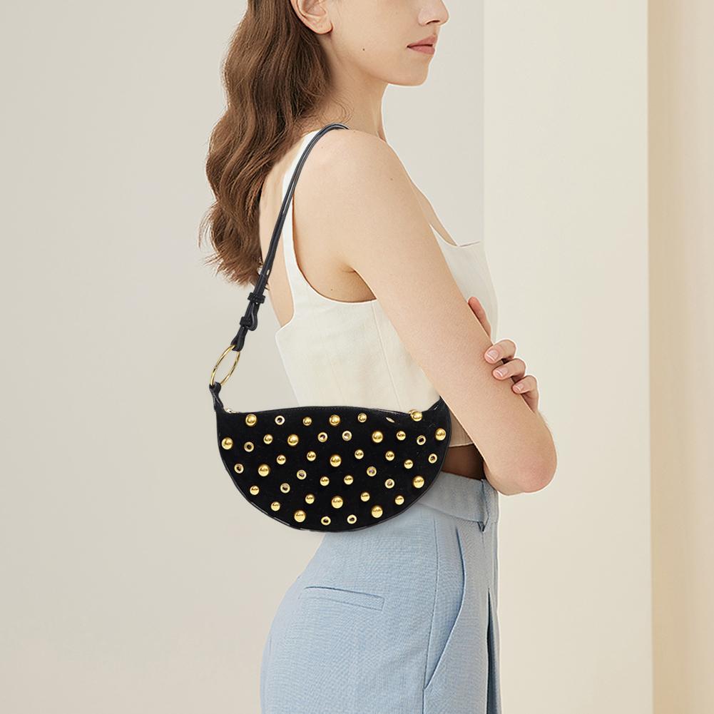 

Women Retro Rivet Shoulder Bag Large Capacity Trendy Crossbody Bag Wear Resist Vintage Sling Bag Date Party Bag чёрный