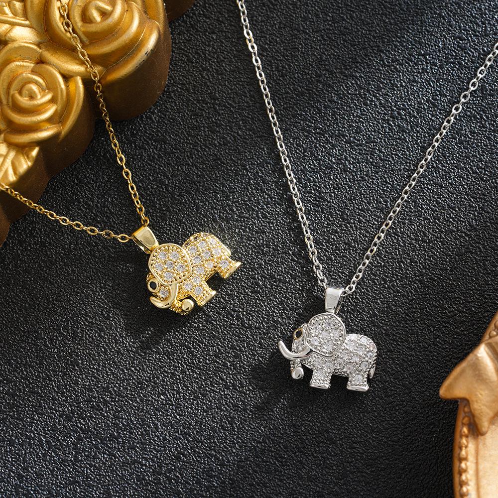 Copper Micro-Inlaid Zircon Elephant Pendant Necklace - Elegant, Versatile, Light Luxury Design