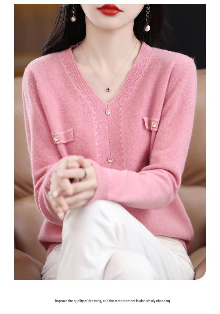 2023 Korean Style Versatile V-neck Loose Fit Cashmere Wool Sweater - 100% Pure Wool Knit