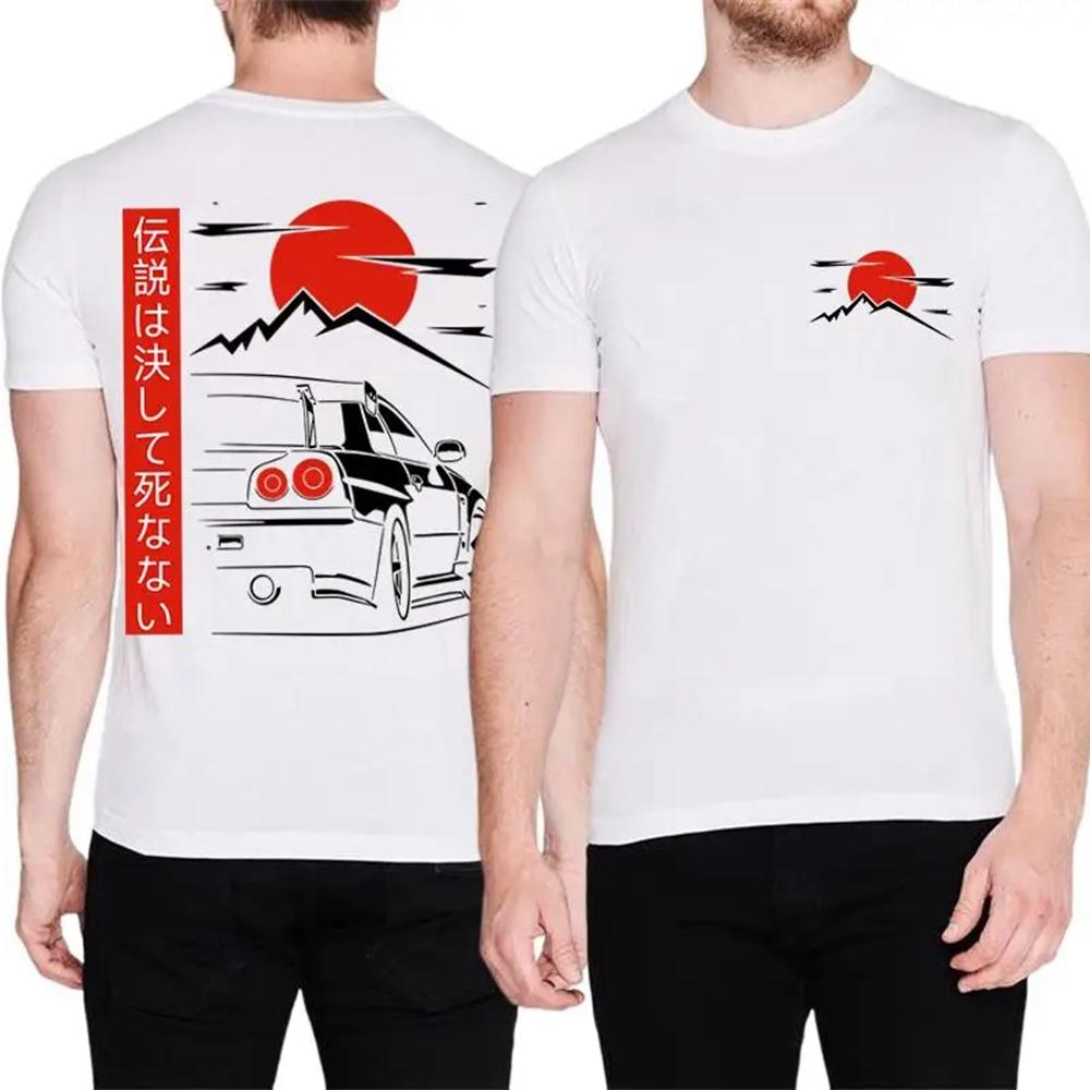 Japanese Style Car JDM Culture GTR Racing T Shirts Back Print Street Wear Original Design 100% Cotton Tops Tee Homme 80229