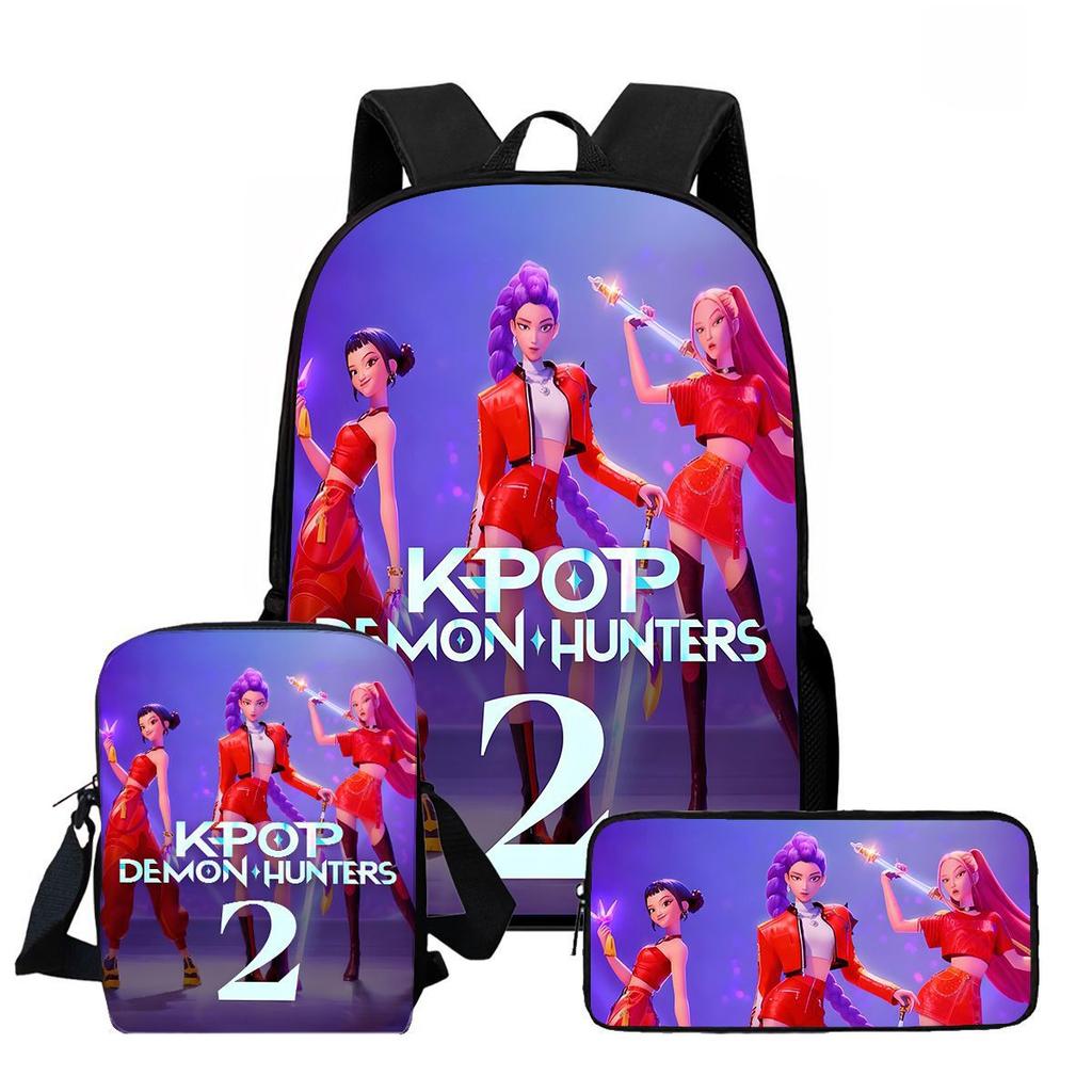 Large Capacity Schoolbag with Shoulder Strap; Student Three-piece Pencil Case Set