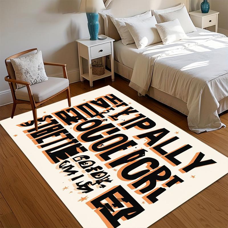 Bold Retro Typography Area Rug Non Slip Washable Floor Carpet Accent Rug Decorative Carpet Stylish Rug for Bedroom Entryway