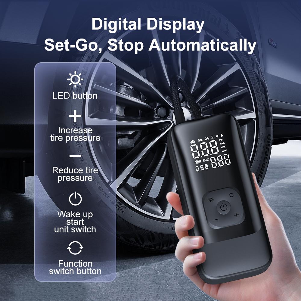 Wireless Car Air Pump Portable Air Compressor Electric Tire Inflator with LCD Digital Display for Car Motorcycles Bicycle Ball