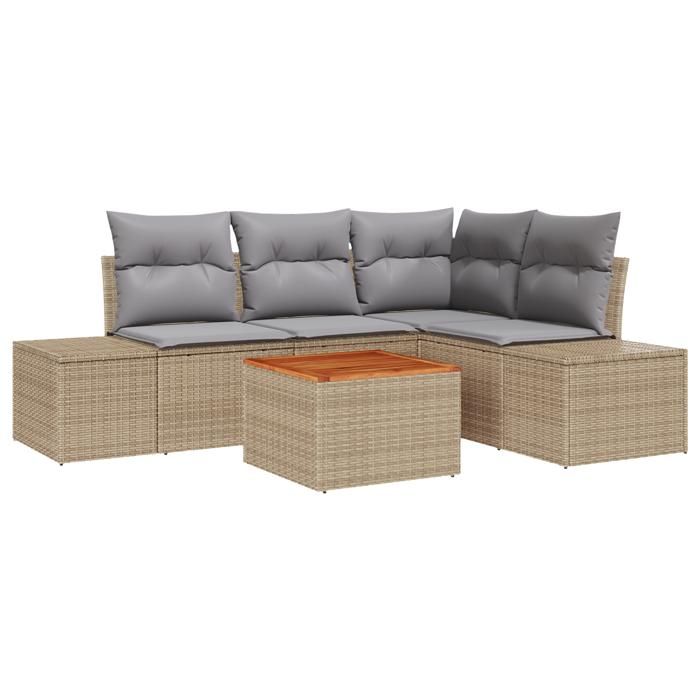 VidaXL Ensemble de canapé de jardin 5 pièces avec coussins en poly rotin et acacia beige 3347952