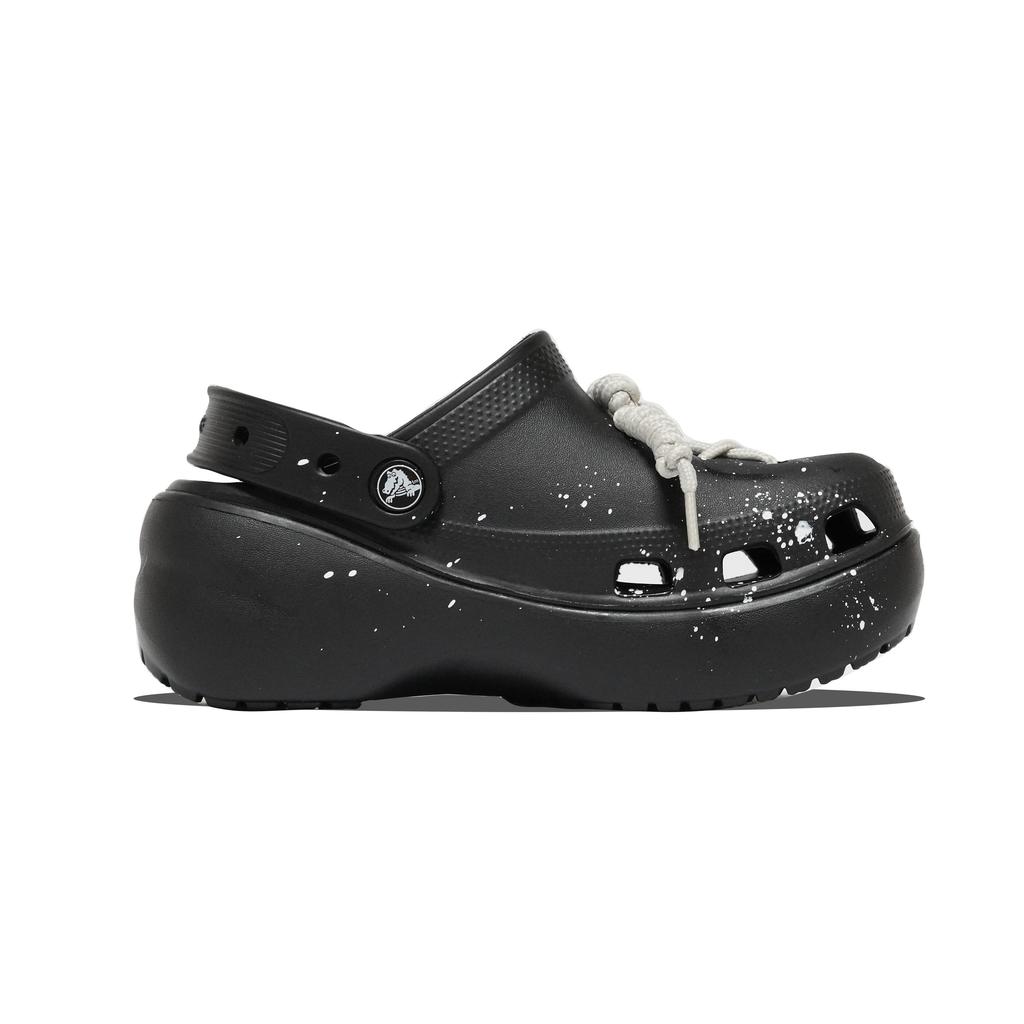 Crocs Classic Platform Clog EVA Ink Splash Commuting Comfort Gift Box Hole Shoes Unisex Uniform Black, White and Grey