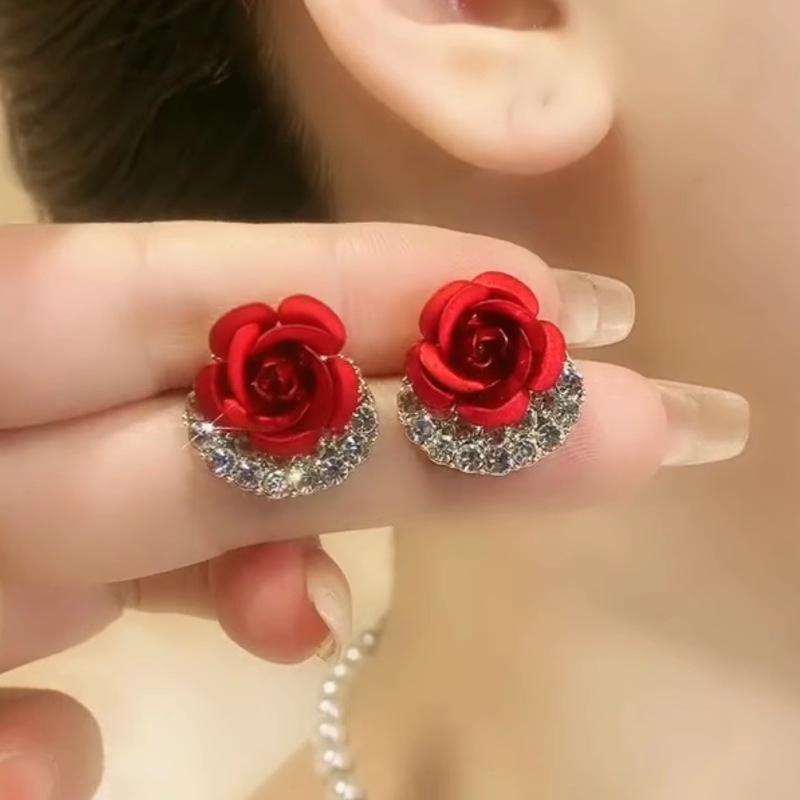 Elegant S925 Silver Needle Rose Earrings for Women - High-End, Small Fragrance Style, Unique Design for Ladies