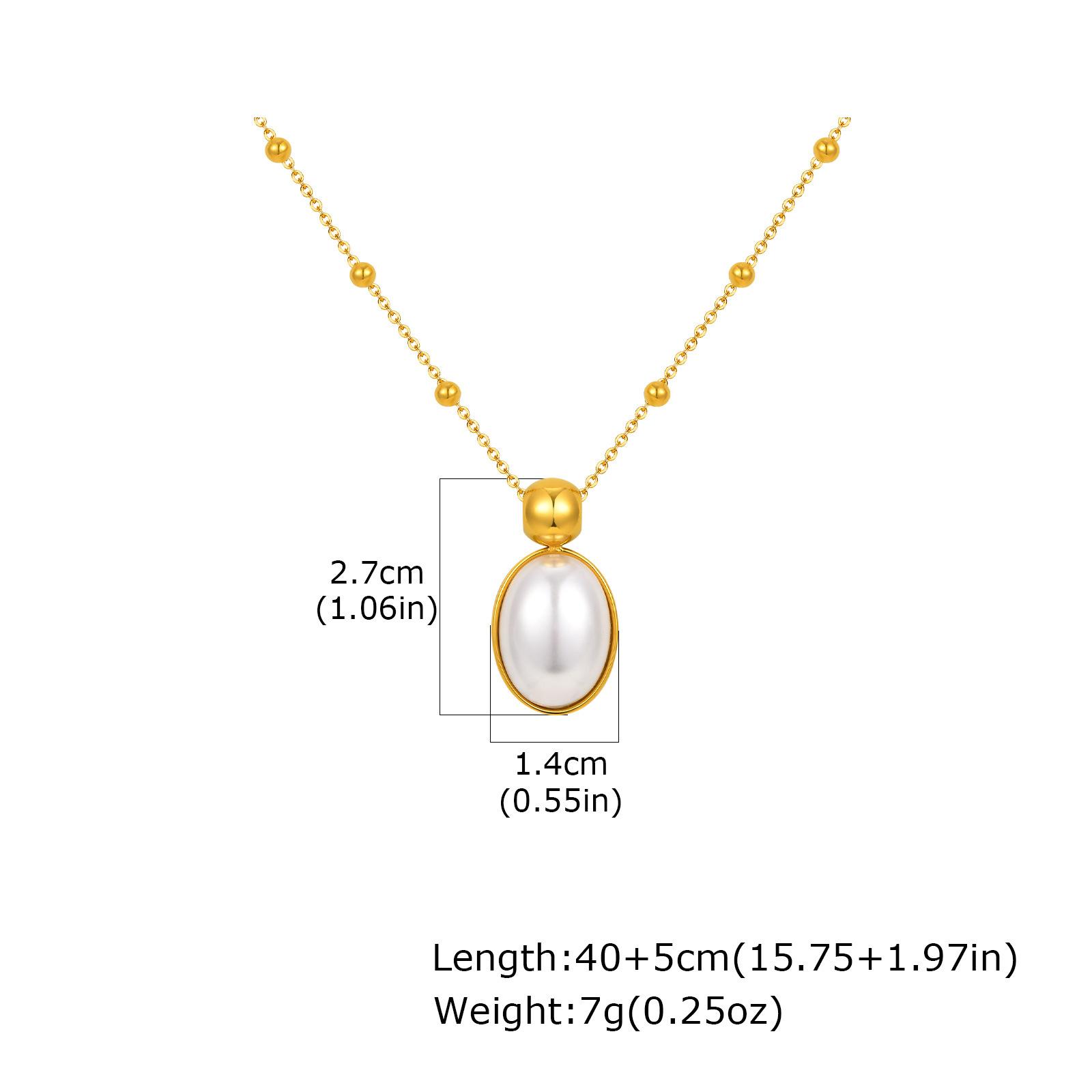 Ladies Elegant Temperament Jewelry, Stainless Steel Oval Imitation Pearl Pendant Necklace, Baroque Nc-2197 золотой