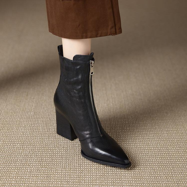 Mote Nye Høst/vinter Ekte Skinn Dame Støvletter Spiss Tå Sko for Kvinner Mote Støvletter Høye Hæler Korte Støvletter Kraftige Hæler
