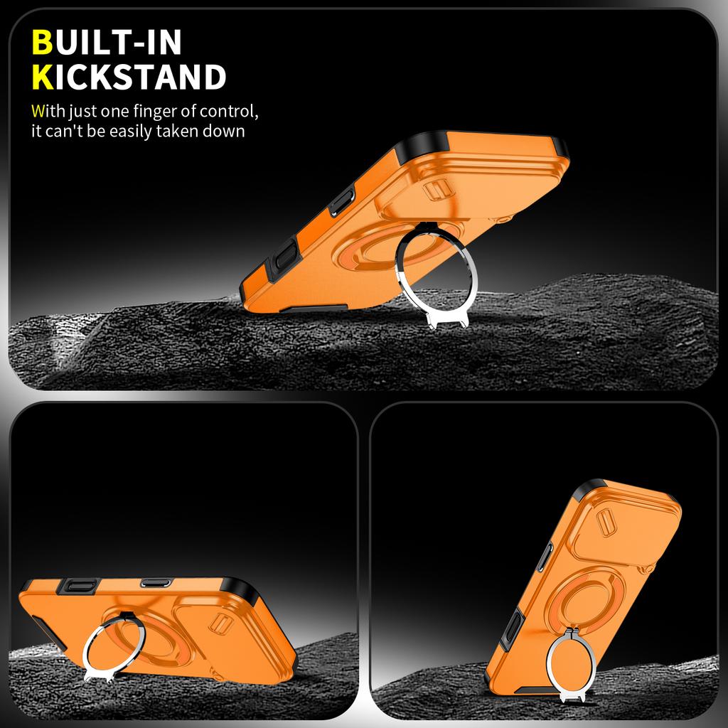 Stoßfeste magnetische Ringständer-Hülle für iPhone 17 Pro Max Air 16e 16 Plus 15 14 13 12 11 Schiebe-Kameraobjektivschutz Rückseite