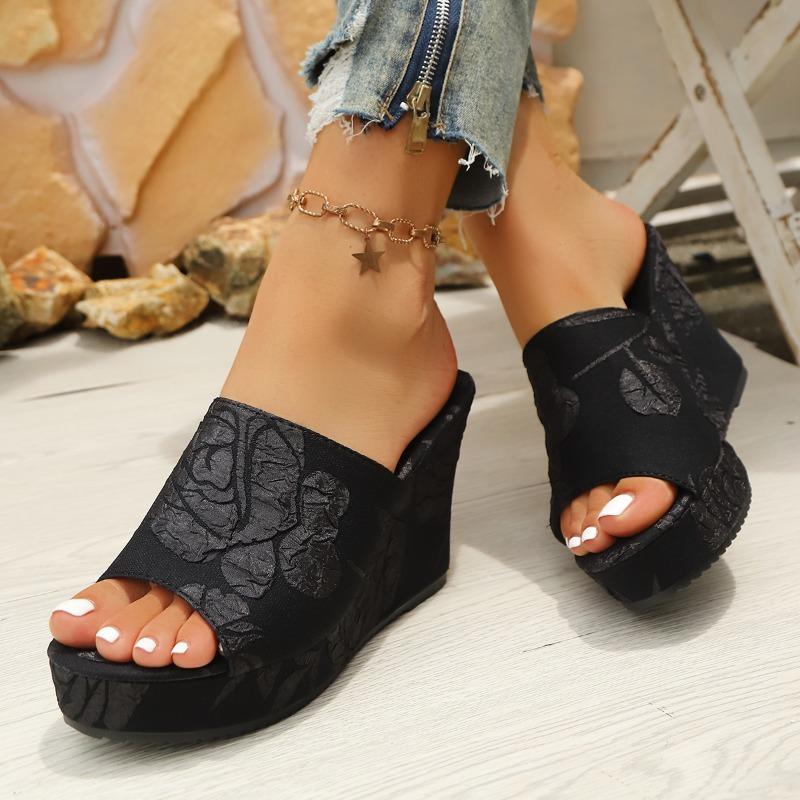 Fashion Super High Heel Platform Slippers Summer New Round Toe Open Toe Platform Non-slip Wear-resistant High Heels