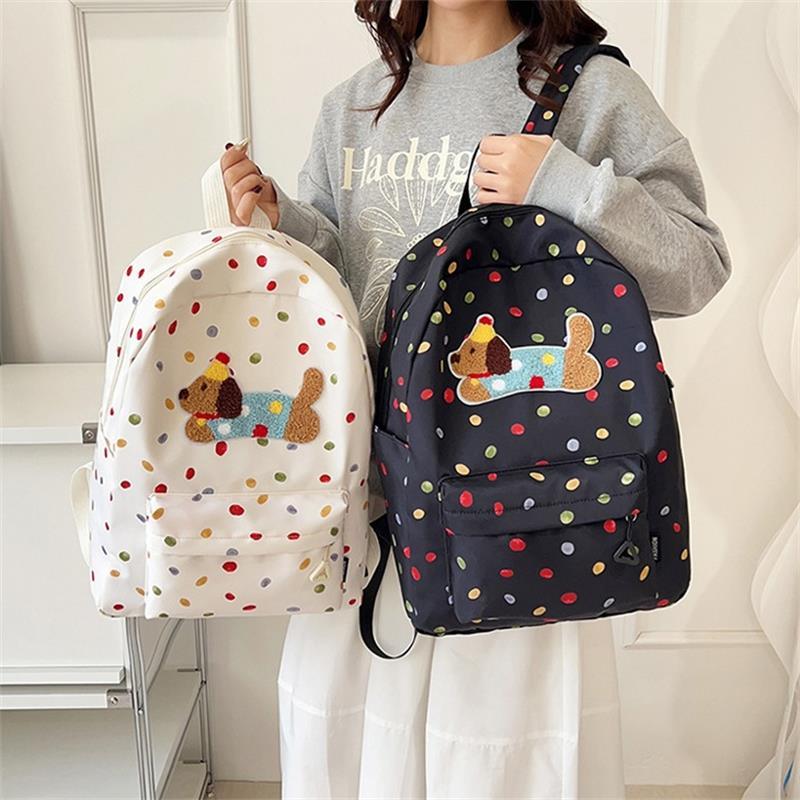 Cute Dachshund Polka Dot Backpack Large-Capacity Casual Student Schoolbag Delicate Personality Trendy Travel Bag Gifts