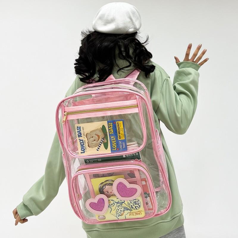 Zaino Trasparente in PVC per Studenti con Design Impermeabile per Viaggi Casual e Laptop da 15 pollici
