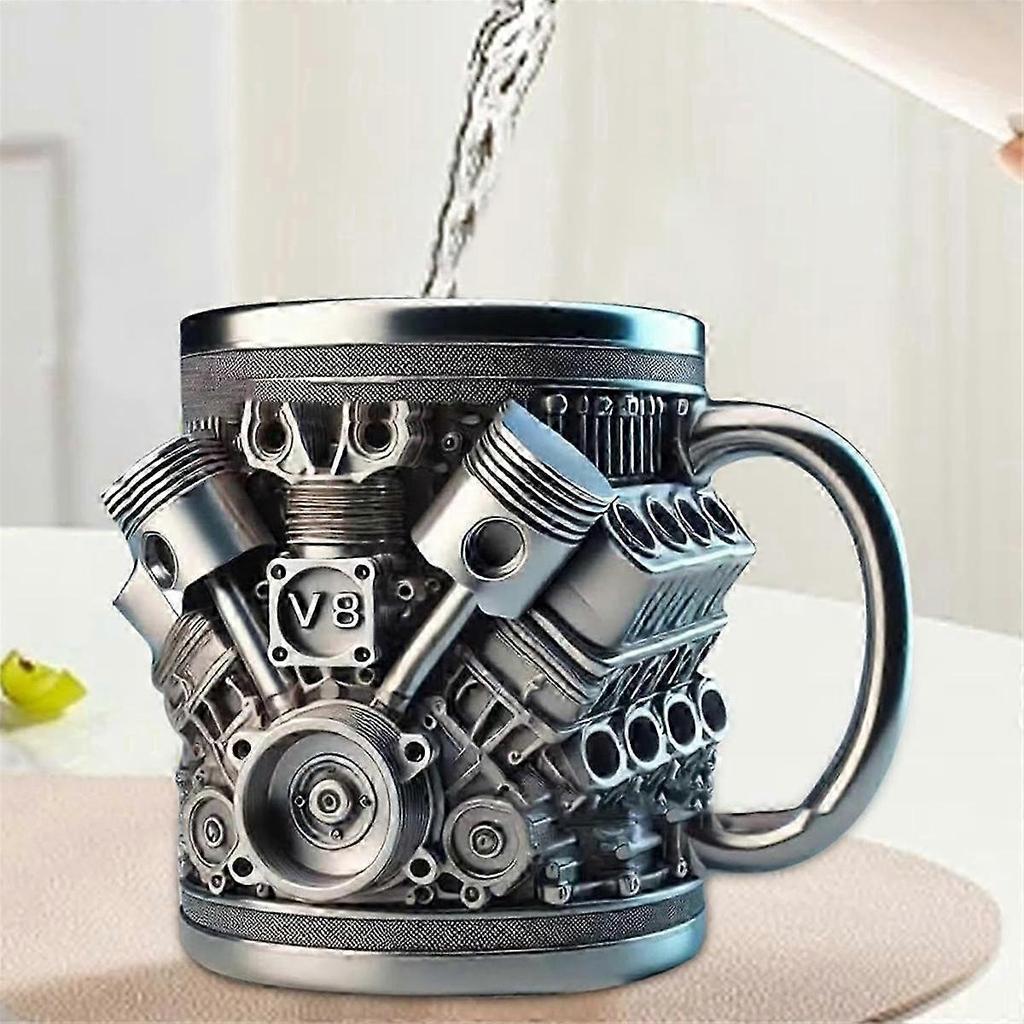 Creative 3D V8 Car Engine Stainless Steel Mug - 16oz Coffee Mug Home Office Personalized Gift for Car Lovers