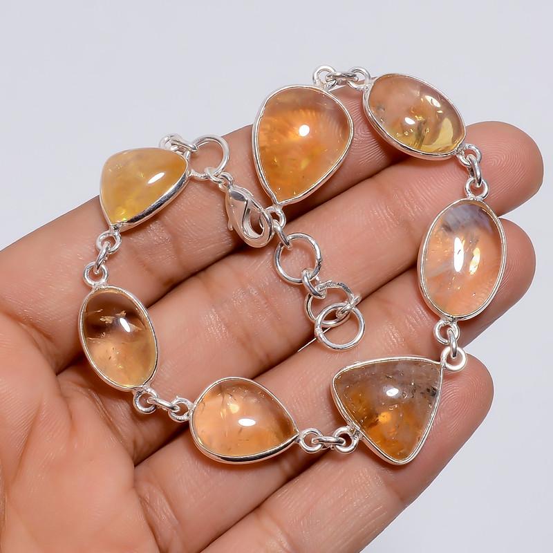 

Amazing Top Grade Qualite 100% Natural Citrine Mix Shape Ethnic Style Handmade Jewelry 925 Steling Silver Plated Bracelet 8 WSJ-5239 8