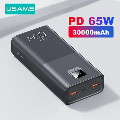 USAMS 65W güç bankası 30000mAh PD hızlı şarj SCP FCP Powerbank taşınabilir harici pil şarj cihazı telefon dizüstü Tablet Mac için