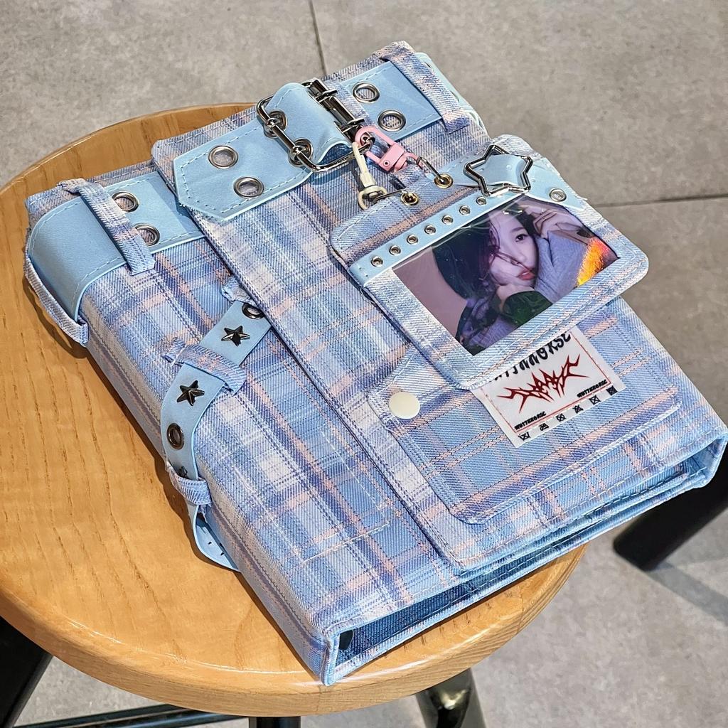 Y2K Denim Checkered A5 Photo Album - 4 Pocket Pages for For Kpop Idol Photocards, Polaroids & Instax Photo Storage