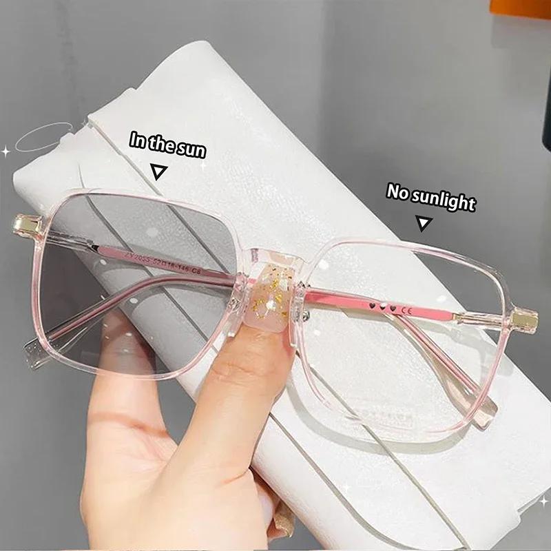 

Photochromic Glasses Anti Blue Light Glasses Color Changing Large Frame Decorative Sun Glasses Eyeglasses Girls Turn gray