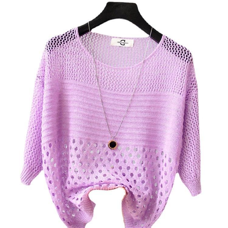 Summer Women's Hollow Knitted Sweater Pullover Thin Loose Hollow Top Women's Sun Protection Shirt Women