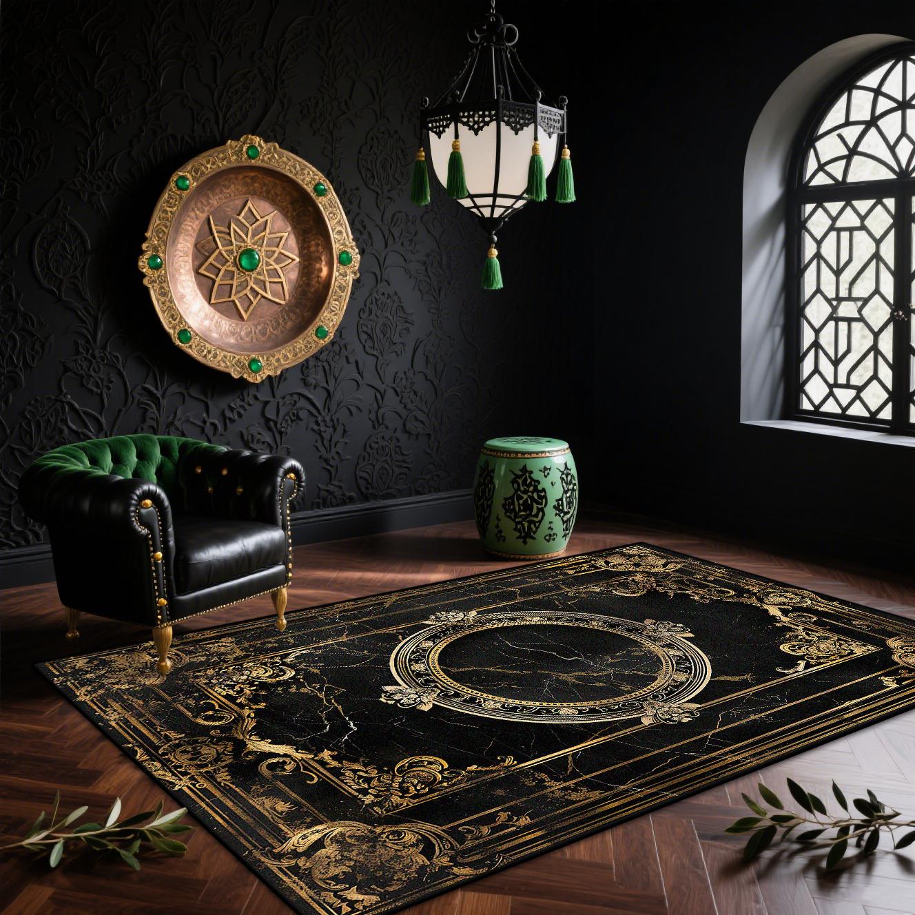 

Black Golden Luxury Living Room Carpets High-grade Large Area Rugs Soft Non-slip Foot Mat for Bedroom European Decoration 60x90cm