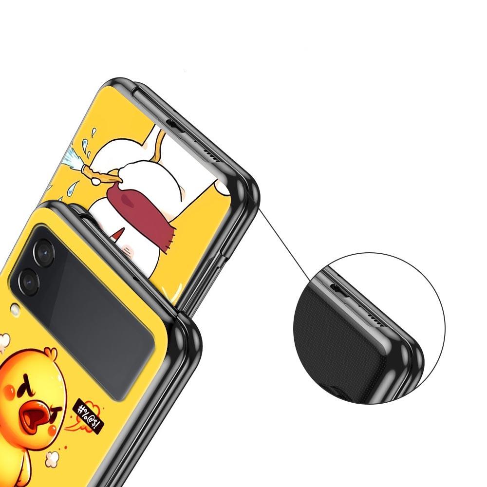 Cartoon Duck Hard PC Phone Case For Samsung Galaxy Z Flip 7 6 5 4 Black Cover For Galaxy Z Flip 3 Foldable Shell Fundas Capa Bag