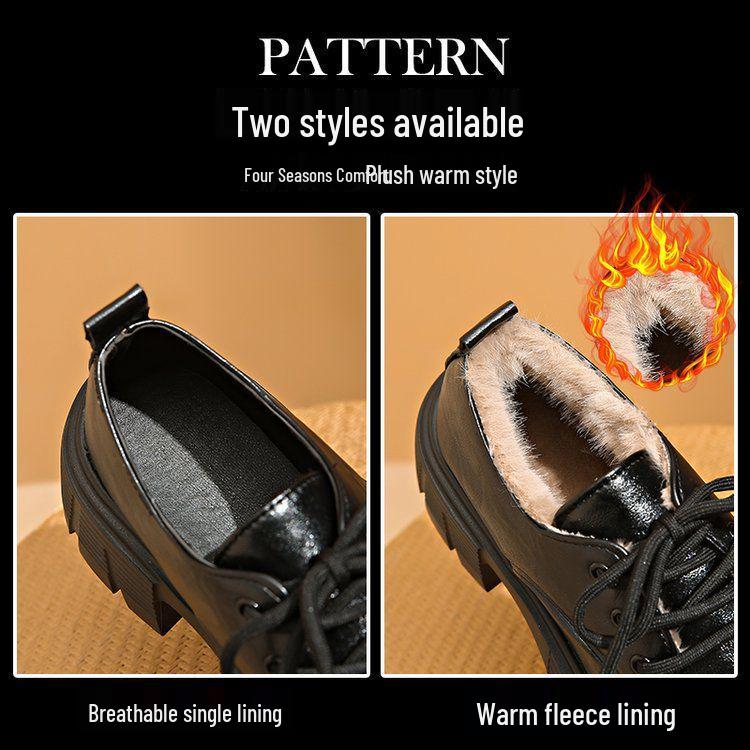 Dámské mokasíny v britském stylu z černé kůže - Zimní, sametově podšité, hřejivé, silná podrážka