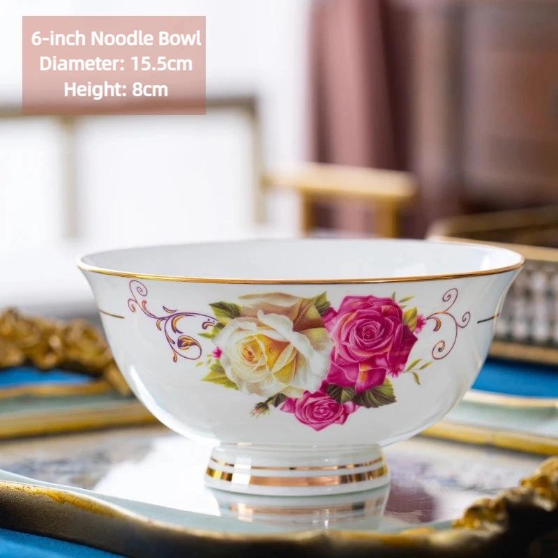 Jingdezhen Bone China Noodle Bowl – 6 Inch Heat-Resistant Footed Porcelain Bowl