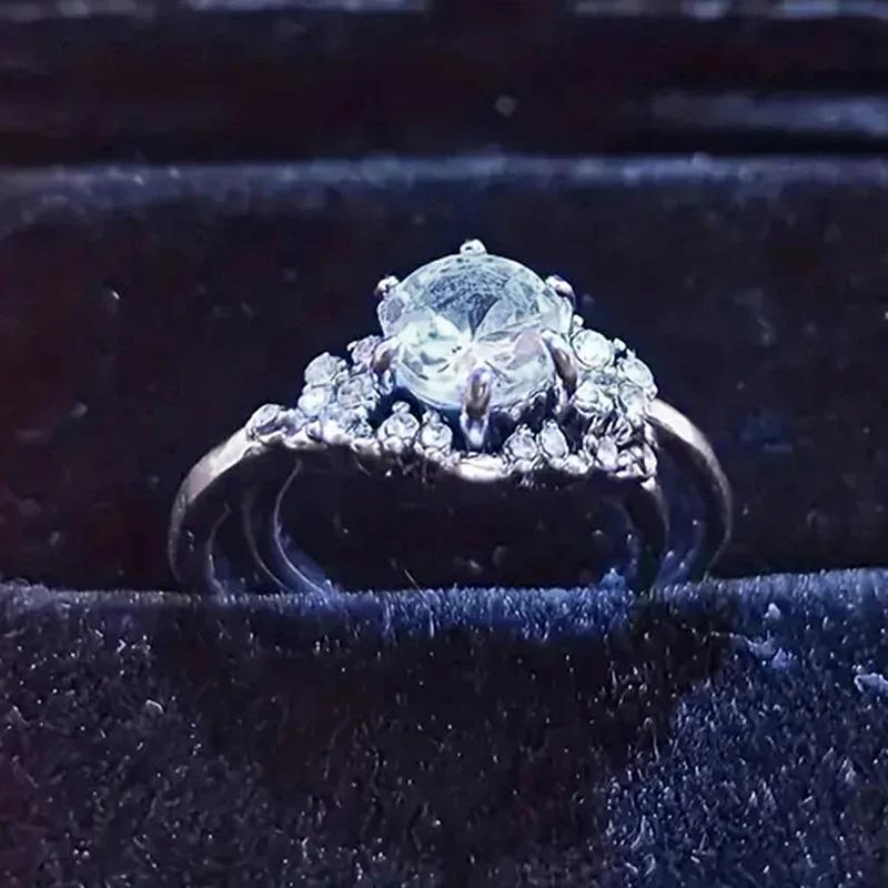 Brilliant 2Pcs Rings Set with Sparkling Cubic Zirconia Charming Elegant Temperament Wedding Jewelry Chic Lady Accessories