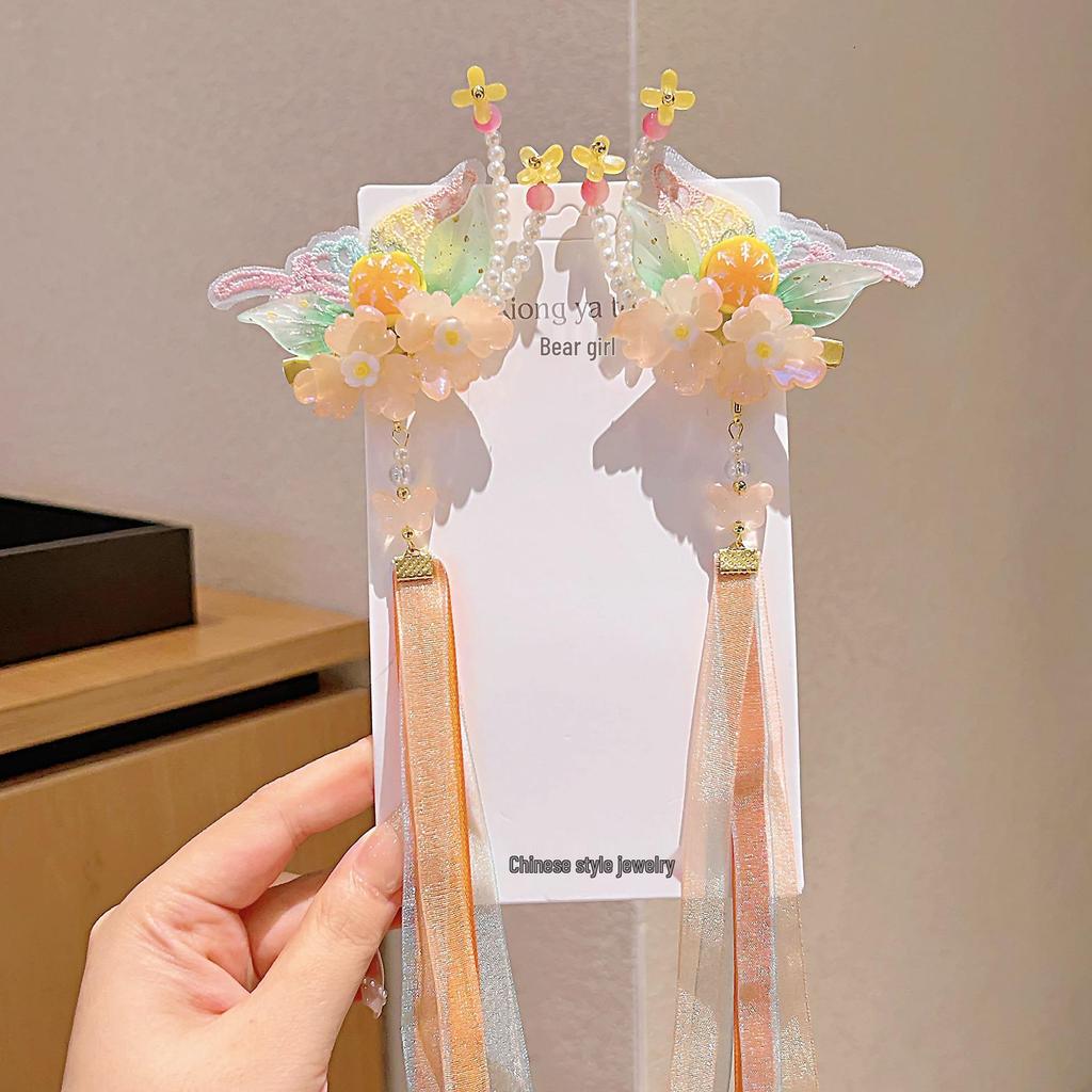 Chinesische Kinder-Haarspange mit Quaste, Schmetterling und Band - Märchenhafter Hanfu-Stil