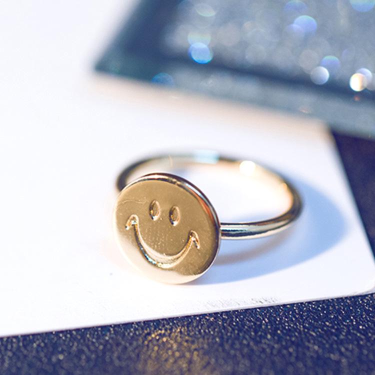 

Кольцо в корейском стиле с цветком и смайликом - Универсальное европейское и американское украшение золотой