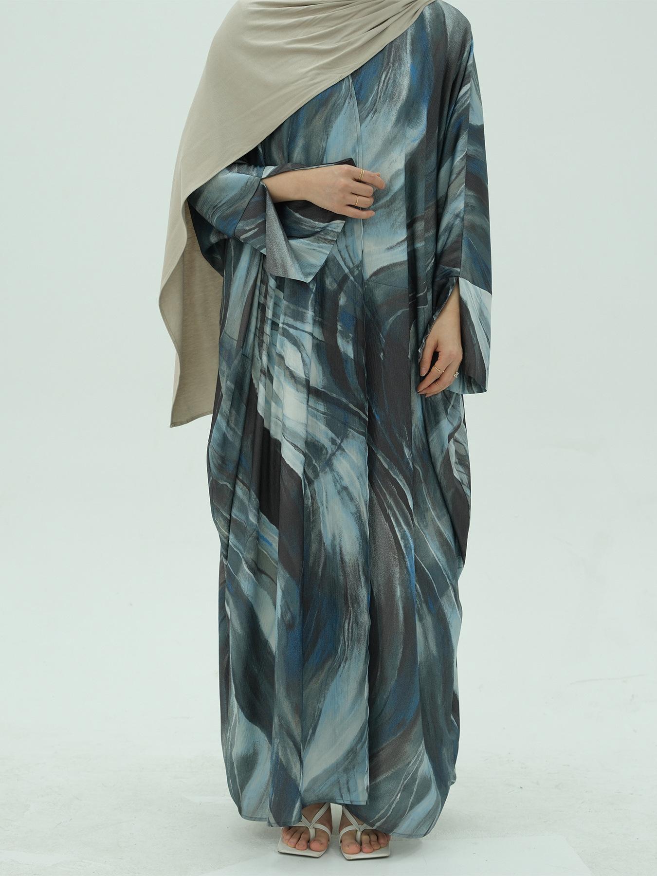 Long-sleeved elegant open-sleeved long shirt elegant casual print cardigan robe soft and comfortable S