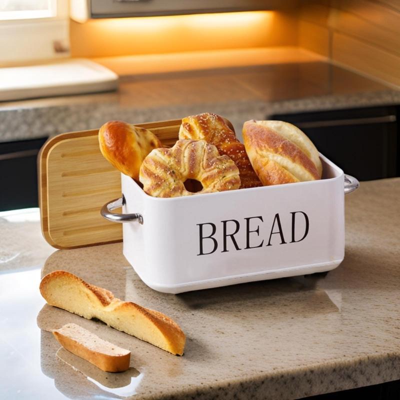 Modern Bread Cases Kitchen Organization Contemporary Bread Storage Organizers Metal Loaves Container with Bamboos Accent