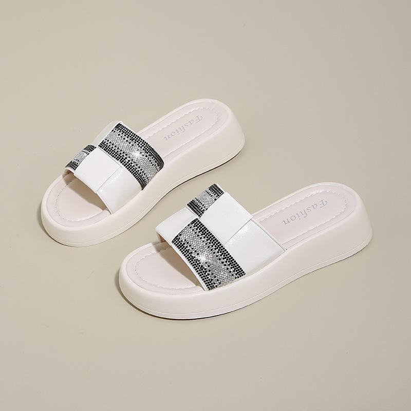 

Шлепанцы на толстой подошве, для улицы, сочетающиеся по цвету, женские, весна-лето 2025, новая мода, со стразами, для пляжа у моря, моп 40