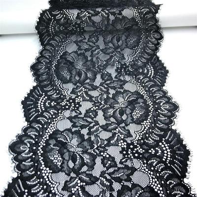 Elastic Chantilly Lace, 22.5cm Wide Black French Eyelash Elastane Lace Trim for Lingerie, Bra, Underwear, Dress, Garment, Sewing & Crafting