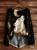 Women's Black Starry Sky, Wolf and Moon Print Long-sleeved Top, Halloween and Christmas Atmosphere, Daily Wear