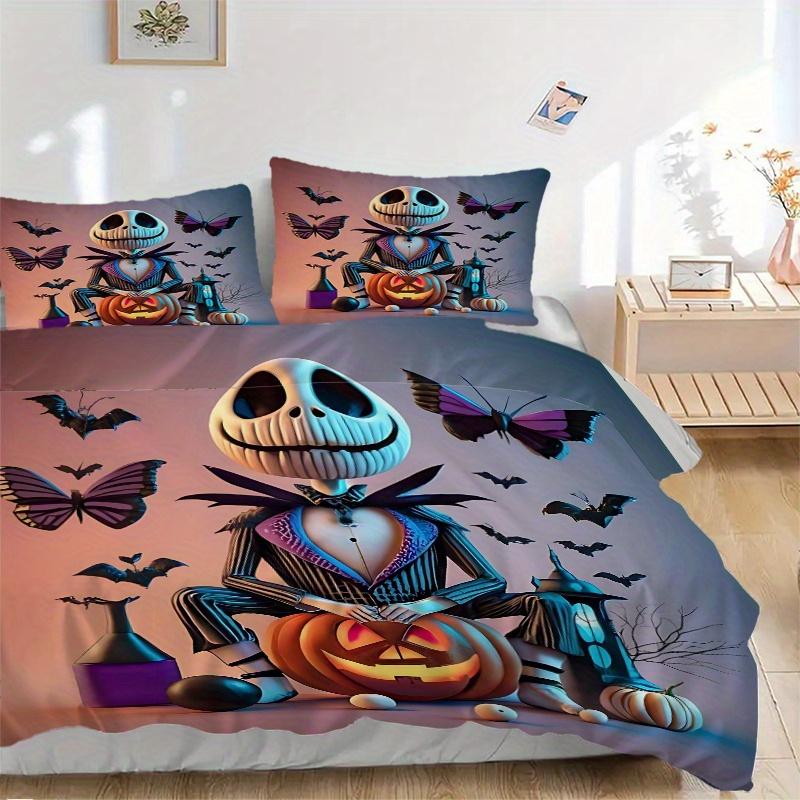 

3pcs Halloween Theme Jack Pumpkin Bedding Set - Includes 1 Quilt Cover and 2 Pillowcases, Comfortable Bedding with Stylish Design for Bedroom, Ma 135x200cm
