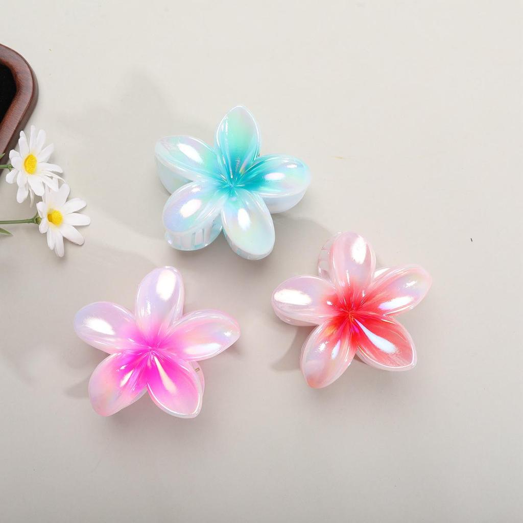 Plumeria Claw Clip: Candy-Colored Flower Updo Hair Accessory for Beach Vacations
