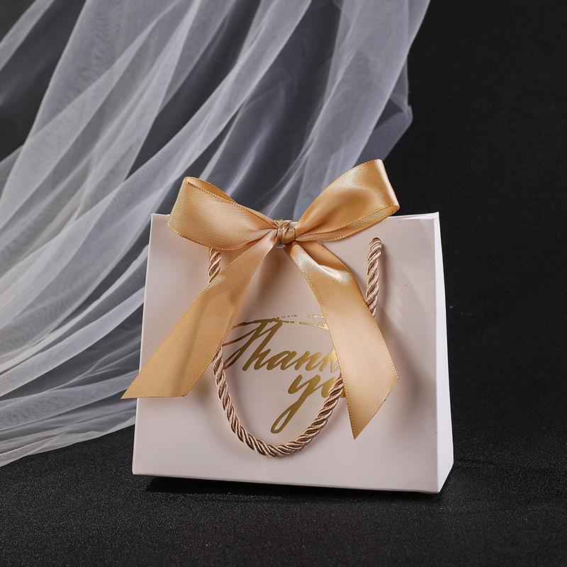 6/12PCS Pack Gift Bag Pink White Black Red Tote Bag Ribbon Bow Decoration Bronzing"Thank You" Text Birthday Wedding Gift Bag ZYF