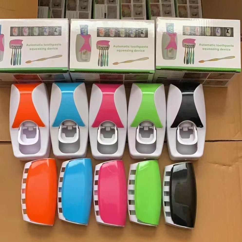 Toothbrush Holder With Automatic Toothpaste Dispenser Wall Mounted Toothbrush Storage Rack & Bathroom Toothpaste Squeezer