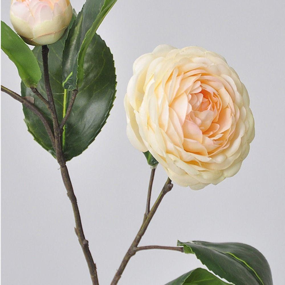 Creative Multicolor Camellia Artificial Flower Green Leavees Photo Props Simulation Flower Silk Petal Floral Arrangement Party