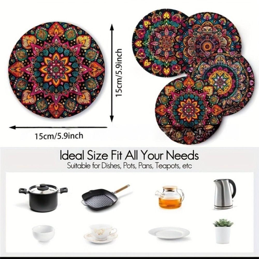 4pcs/set Mandala Pattern Coasters Set Colorful Wooden Table Insulation Pad Insulation Function Home Decoration Table Protection