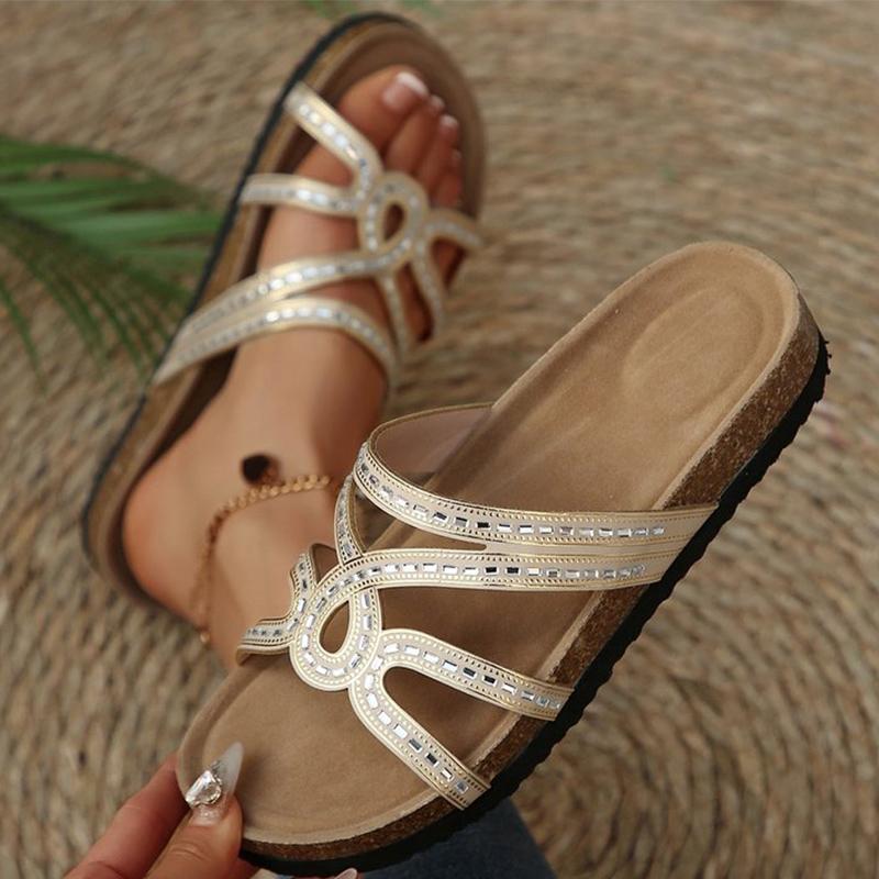 Fashion Summer Crystal Flat Slippers for Women 2025 Comfortable Soft Bottom Slides Woman Pu Plus Size Women Slippers