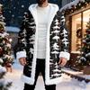 Men's Christmas Long Hooded Cardigan With Pockets Warm Jacket