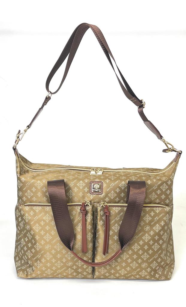 Christian Olivier 7712 Boston Monogram Jacquard Bag, 2-way, Water-repellent, Lightweight, Pattern, Weave, Piece-dyed (MOCHA)
