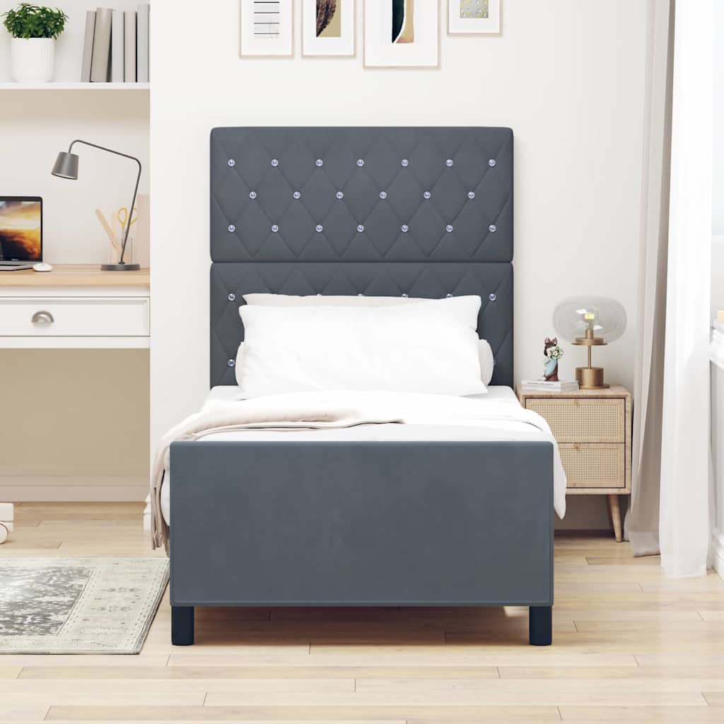Box Spring Bed with Headboard Dark Grey 100 X 200 Cm Velvet
