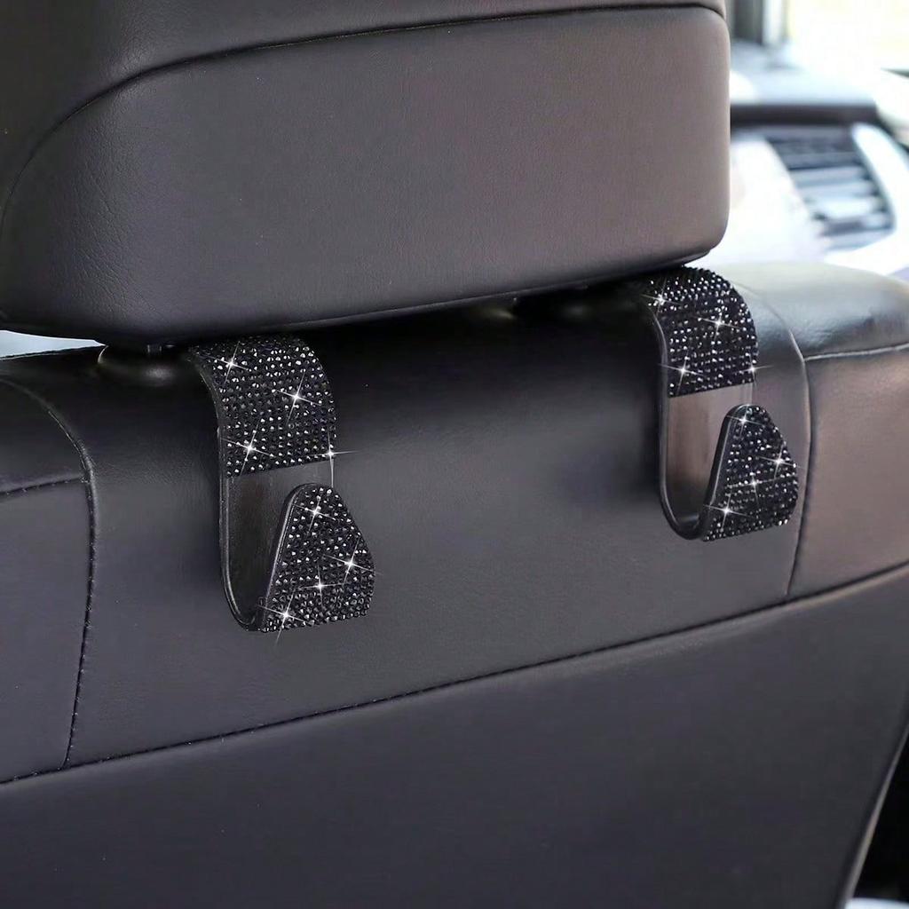 Easypie Selection 2pcs Rhinestone Car Seat Back Hooks, Creative Invisible Hooks for Hanging Accessories
