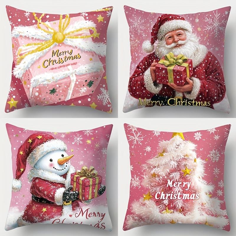 Home Decor Merry Christmas Santa & Snowman Pillows Pattern Cushion Cover Suitable For Sofa Bedroom Car Pillow Cover