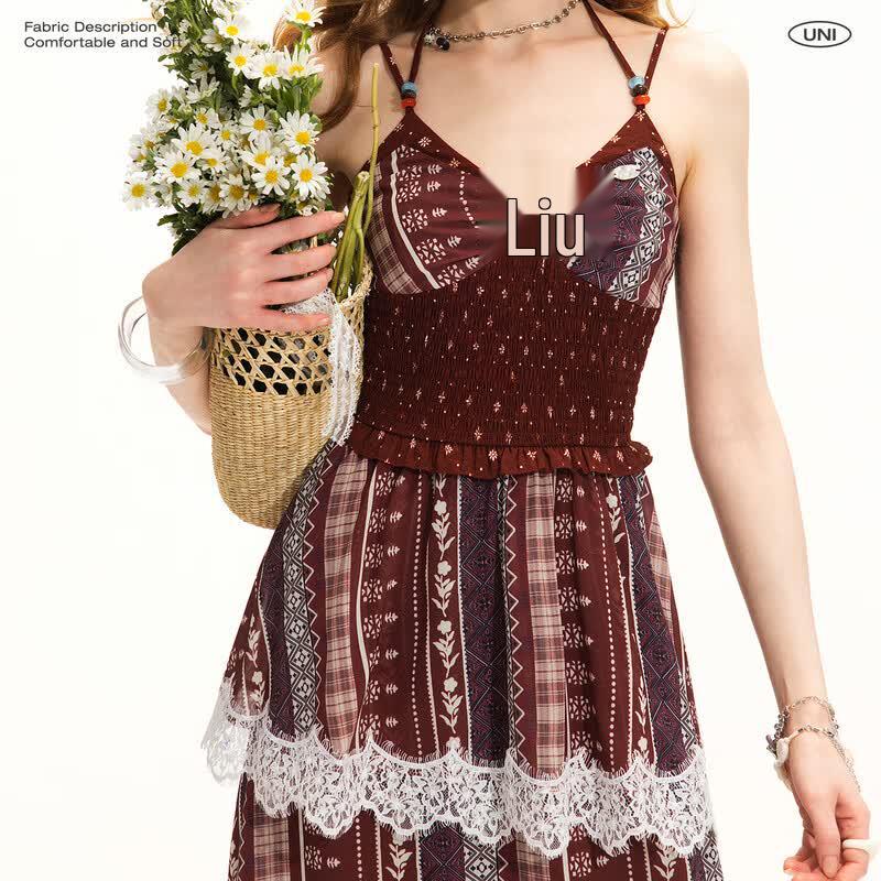 unifree Bohemian Color-block Sling Dress