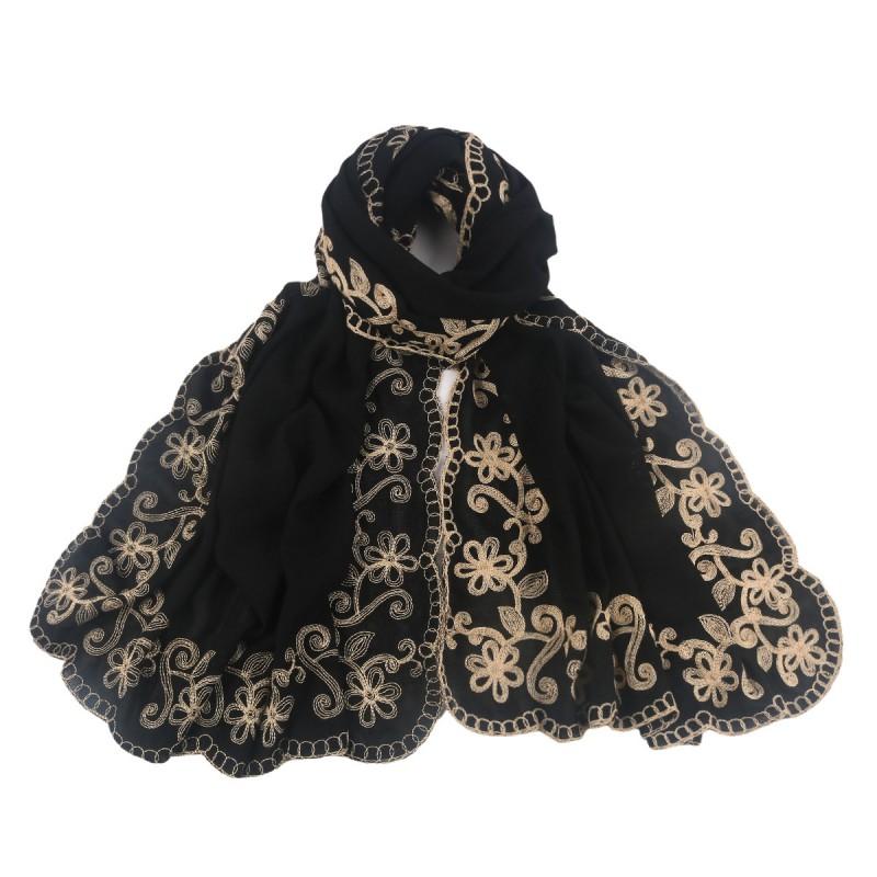 Black Embroidered Headscarf Wrap Shawl Women Indonesian Malay Style Modest Fashion Accessory