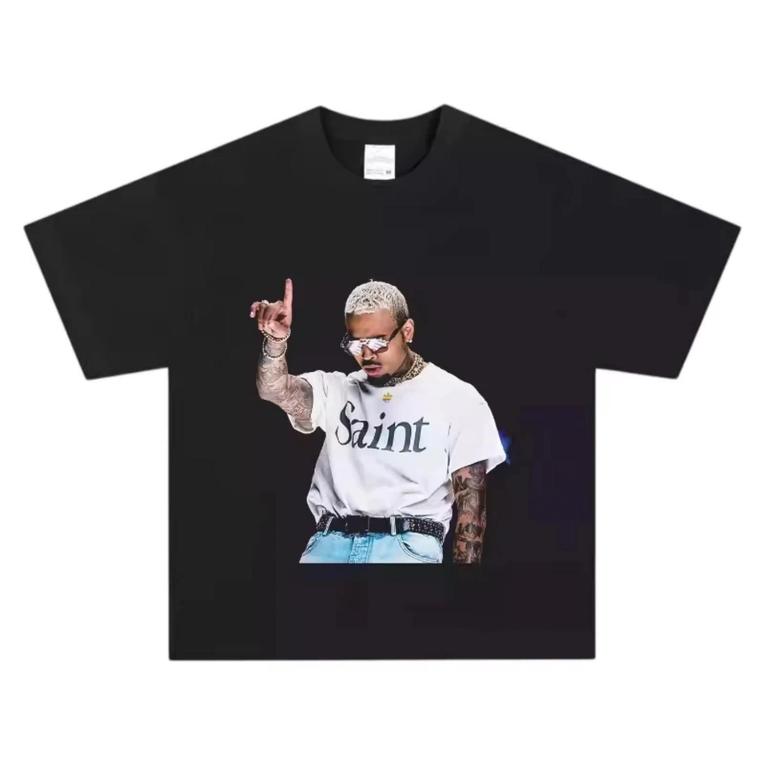 

Chris Brown T-Shirt Unisex Casual R&B Street Graphic Print Crew Neck Oversized Pure Cotton Streetwear Fashion Tops for Men Women S чёрный