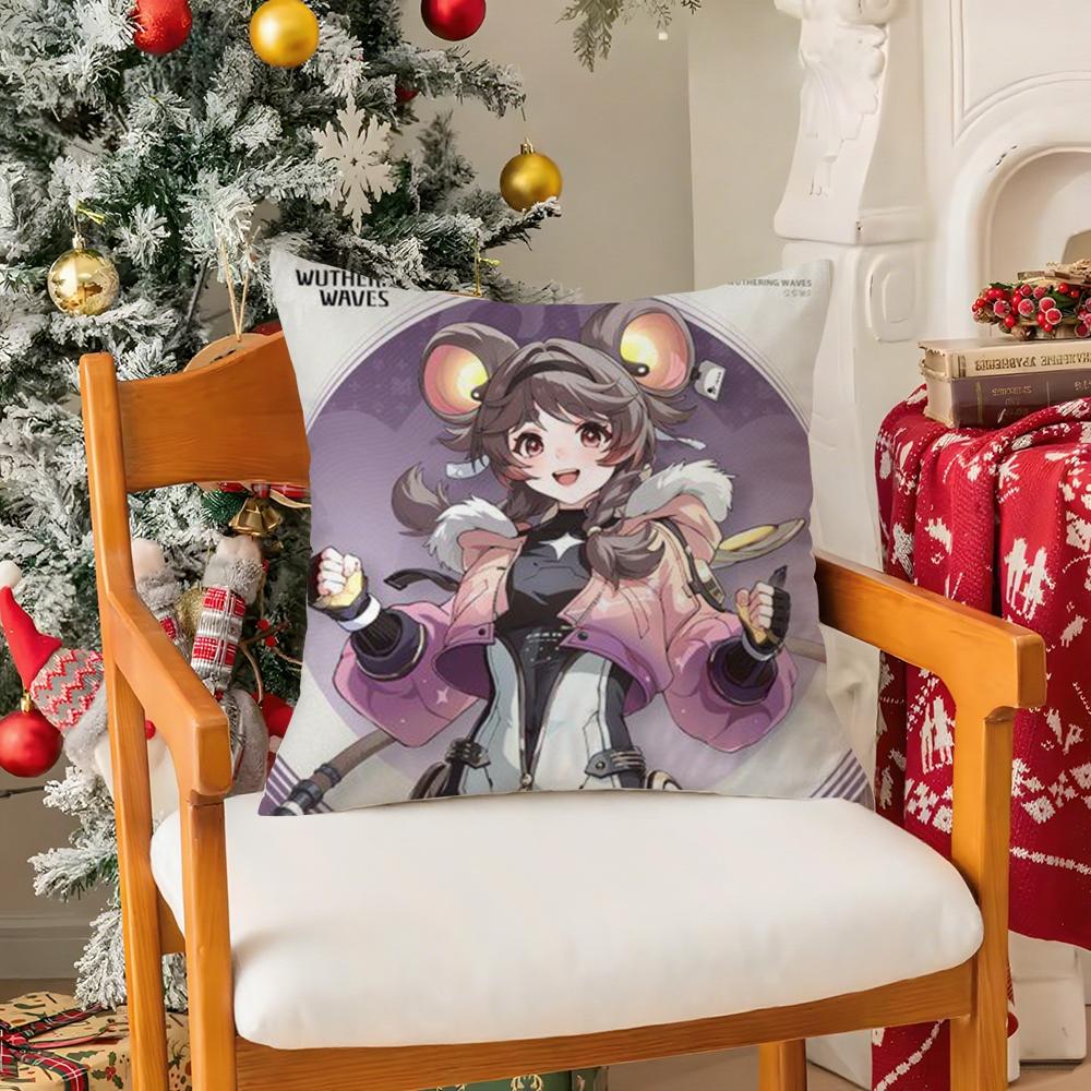 Game WWuthering Waves Cool Character Pillow Case Silky Short Plush With Invisible Zipper Dustproof Sofa Cushion Cover